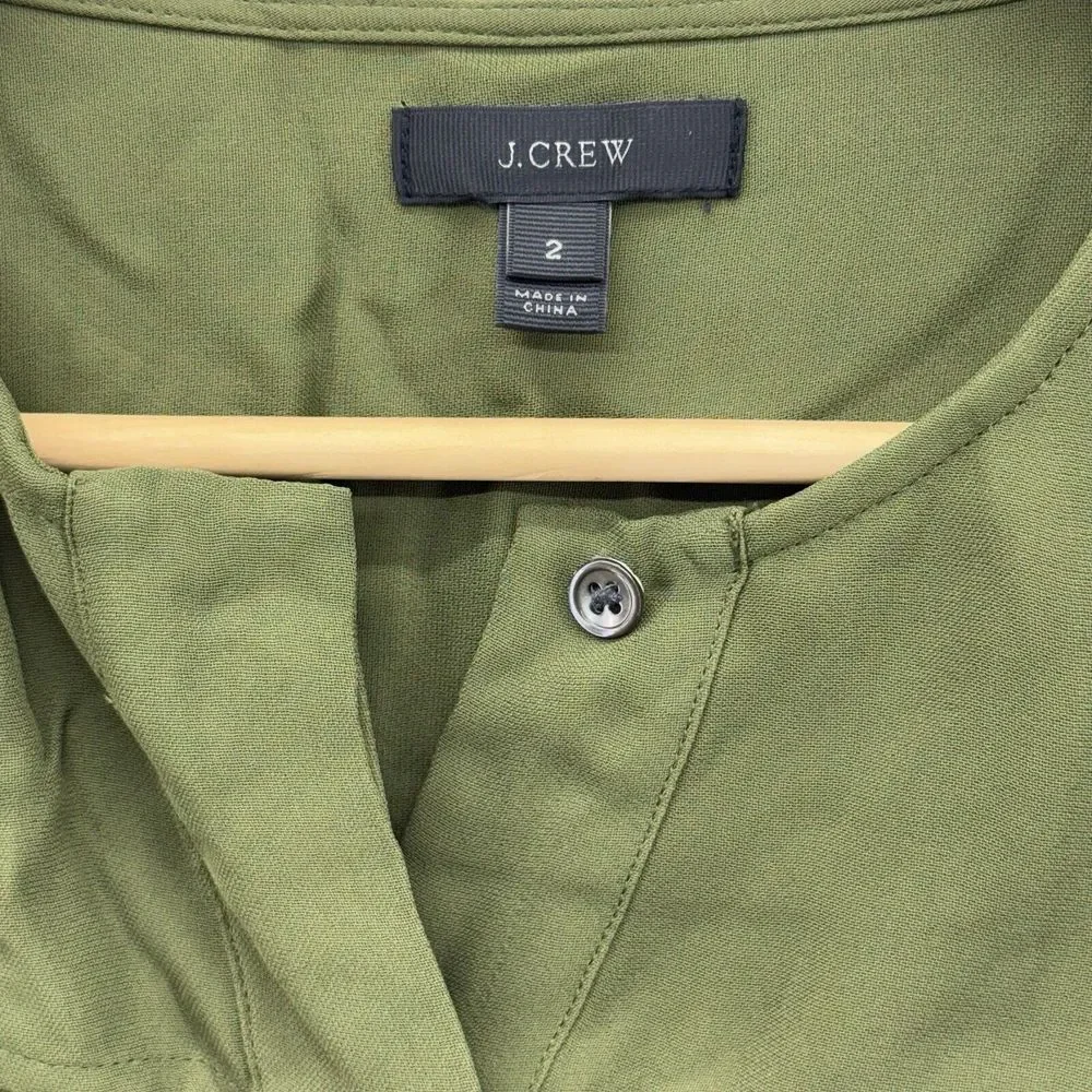 J. Crew 1/2 Button Oxford Shirt Size 2 Green Womens‎ Blouse 100% Viscose L/S Top